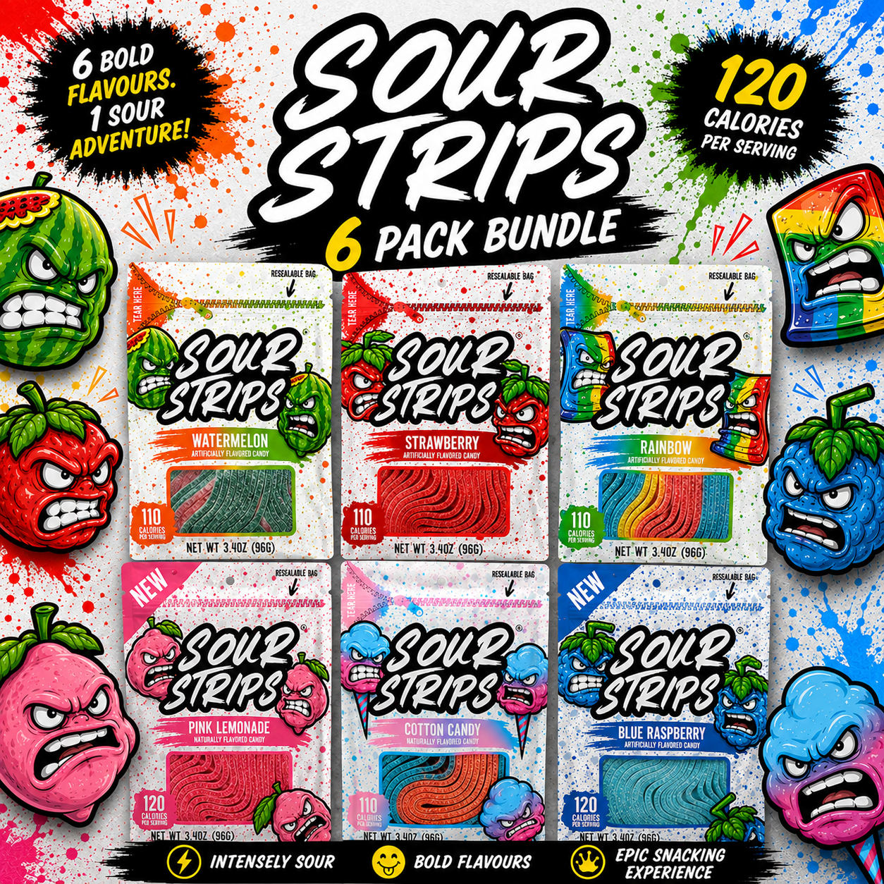 US Sour Strips Bundle - 6 Pack (All Flavours)
